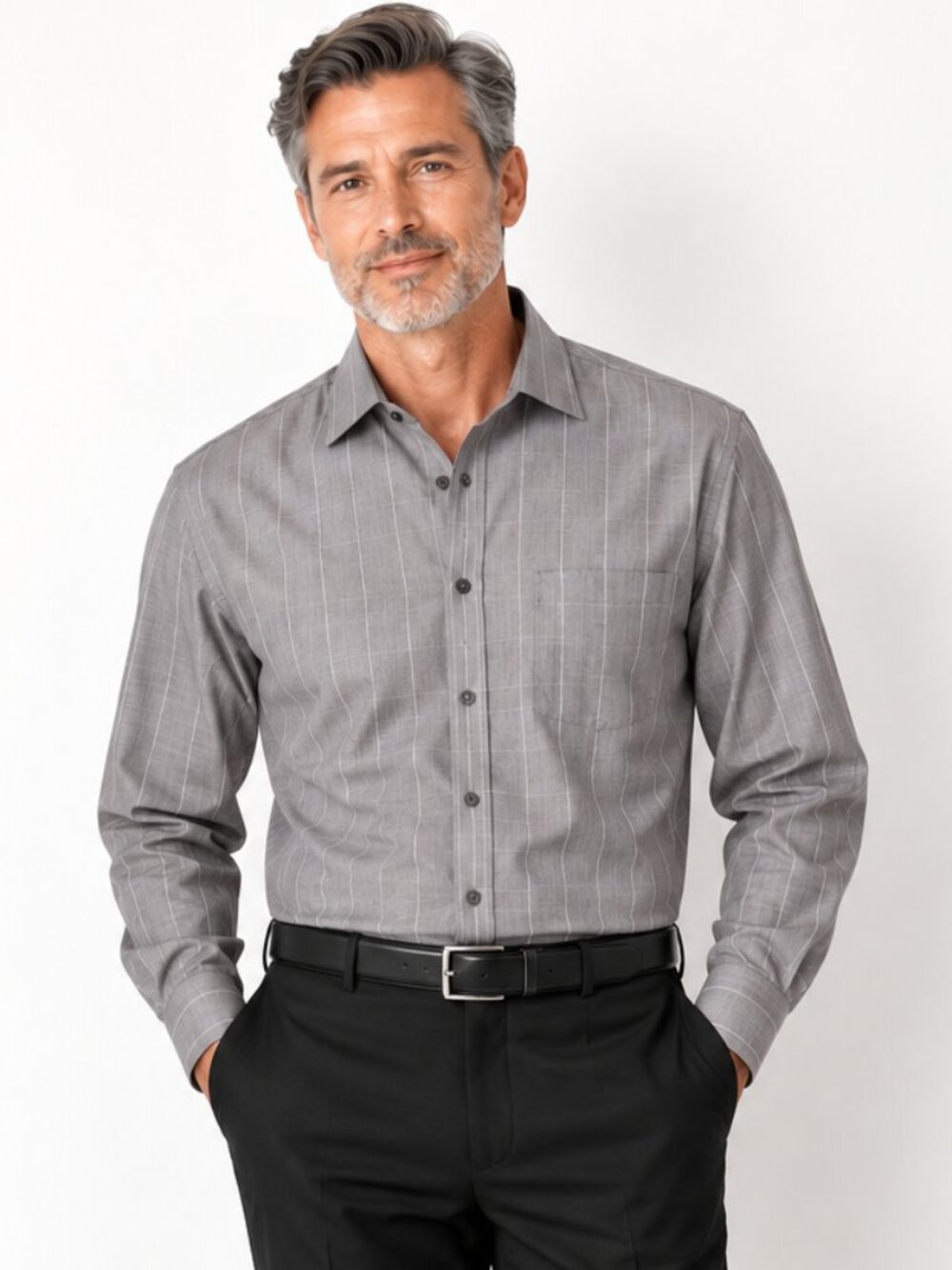 Refined! Tasso Elba Black and White Plaid No-Iron Dress Shirt | Menâs 17.5 34/35